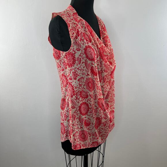 CABI #5037 Vita Sleeveless Draped Cowl Neck Top Cutout Back Red Pink Floral S - Picture 4 of 9